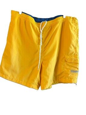 Chaps Swim Trunks Men's XL Nylon Yellow Elastic Drawstring Waist Side Pockets